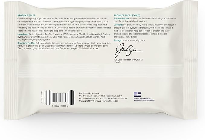 Vetnique DermaBliss Pet Wipes for Dogs & Cats for Grooming, Cleansing & Deodorizing, Thick Dog Wipes for Convenient Dog Cleaning and Natural Pet Odor Eliminator, 100ct (Unscented)