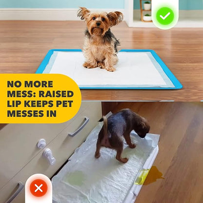 TidyFriend Dog Pee Pad Holder Tray - Fits Up to 24” x 24” Pee Pad Holder for Dogs - Stable Grip, Raised Edges, Quick-Wipe Silicone Surface Dog Pad Holder for Indoor Flooring Protection (Dark Blue)