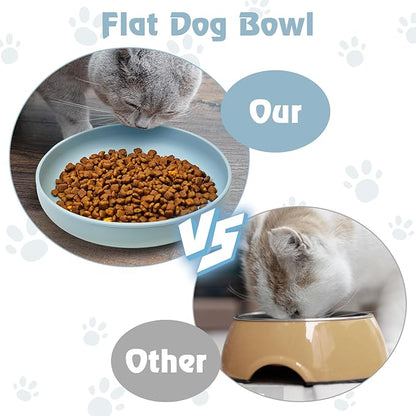 BNOSDM Silicone Cat Bowl Non-Slip Cat Food Plate Flat Dog Bowls with Suction Cup Shallow Puppy Food and Water Dish for Small and Medium Pets (Gray-Blue)
