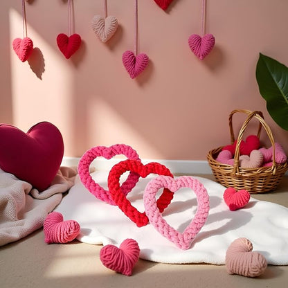 Cute Dog/Cat Chew Toys, Heart-Shaped Chew Toys,Cotton Rope Teething Toy for Puppies, Creative Love Heart Shaped Interactive Rope Dog Toys, Cotton Puppy Teething Chew Tug Toy (Pink and Red)