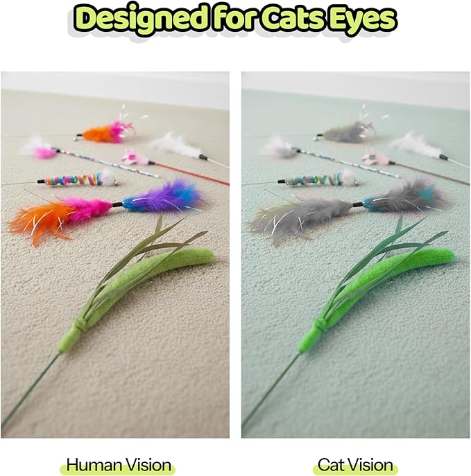 Cat Wand Toy – Cat Toys on a Stick, Interactive Cat Teaser Wand for Indoor Cats, Natural Grass-Inspired Design for Exercise, Hunting, and Bonding