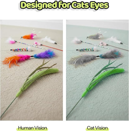 Cat Wand Toy – Cat Toys on a Stick, Interactive Cat Teaser Wand for Indoor Cats, Natural Grass-Inspired Design for Exercise, Hunting, and Bonding