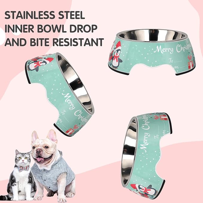 Christmas Xmas Pet Dog 2 in 1 Food Water Bowls - Non Slip Skid Proof Heavy Duty Pet Cats Dog Food Water Bowls for Feeding Medium Dogs -Green Christmas-M
