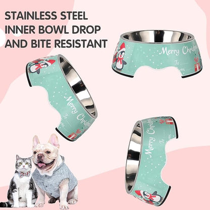 Christmas Xmas Pet Dog 2 in 1 Food Water Bowls - Non Slip Skid Proof Heavy Duty Pet Cats Dog Food Water Bowls for Feeding Medium Dogs -Green Christmas-M