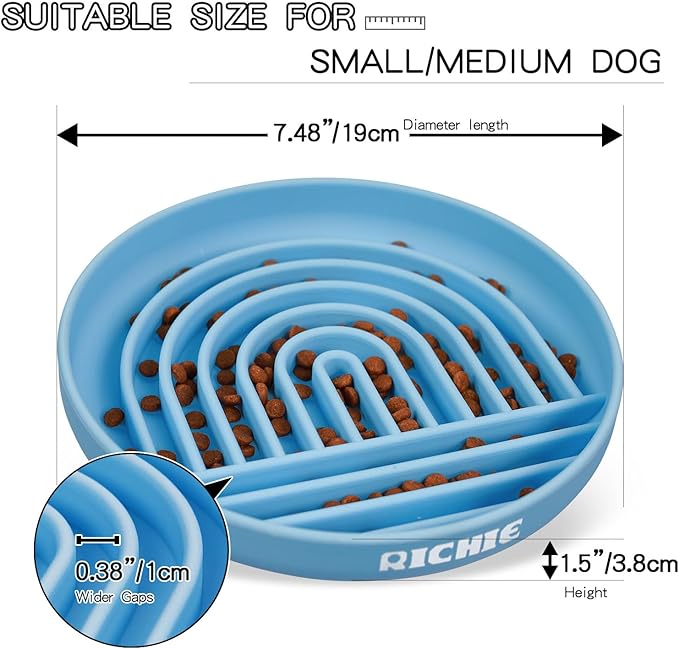 Slow Feed Dog Bowl, Anti-Gulping, Durable Silicone, Safe for Small to Large Breeds, Blue