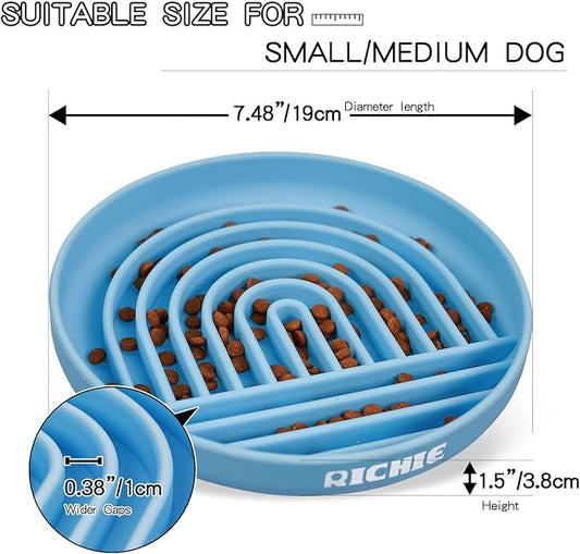 Slow Feed Dog Bowl, Anti-Gulping, Durable Silicone, Safe for Small to Large Breeds, Blue