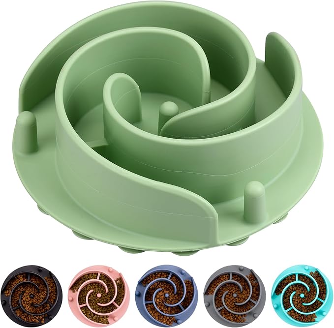 Slow Feeder Dog Bowls Insert, Bestalk Soft Silicone Slow Eating Feeder Insert with Suction Cups for Small, Medium and Large Dogs, Fit into Basic and Elevated Dog Bowls, Green