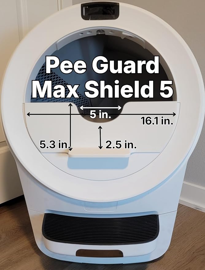 Pee Guard Max Shield for Litter-Robot 5 : Anti-Flicking, One-Piece Design (White w/Leveler)