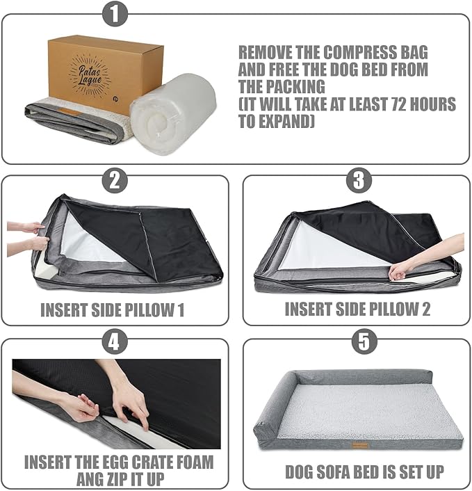 Patas Lague Orthopedic Dog Bed Medium Size Dog 30''X20'', Waterproof L Bolster Medium Pet Sofa Beds with Removable Washable Cover, Soft Comfortable Pet Couch Crate Mat with Nonskid Bottom, Pink