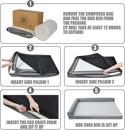Patas Lague Orthopedic Dog Bed Medium Size Dog 30''X20'', Waterproof L Bolster Medium Pet Sofa Beds with Removable Washable Cover, Soft Comfortable Pet Couch Crate Mat with Nonskid Bottom, Pink