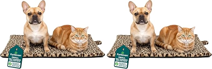 Furhaven ThermaNAP Self-Warming Cat Bed for Indoor Cats & Small Dogs, Washable & Reflects Body Heat - Quilted Faux Fur Reflective Bed Mat - Leopard, Small (Pack of 2)