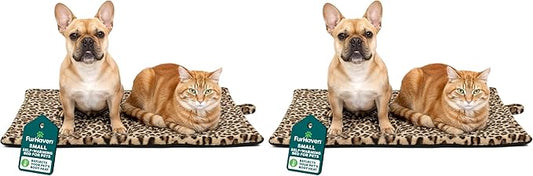 Furhaven ThermaNAP Self-Warming Cat Bed for Indoor Cats & Small Dogs, Washable & Reflects Body Heat - Quilted Faux Fur Reflective Bed Mat - Leopard, Small (Pack of 2)