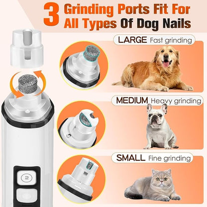 Dog Nail Trimmers Ultra Quiet Electric Pet Dog Nail Clippers Cat Nail Clipper with Led Lights Nail Grinder High Speed Nail File Electric Clippers for Grooming Small, Medium,Large Dogs and Cats (white)