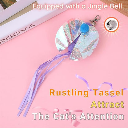 Cat Toy Refill, 4 Pack Butterfly Toy with Tassel and Bell for Cat Wand Toy Accessories Cat Toy Attachment Replacements, 5.51” Realistic Size Butterfly Toy for Bored Indoor Adult Cat Play