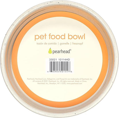 Pearhead Ceramic Dog Bowl – “Woof” Speckled Pet Food & Water Dish, Durable Stoneware, Non-Slip Heavy Base, 20 oz, Medium