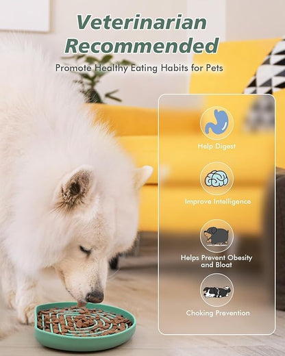Slow Feeder Dog Bowls, Anti-Choking Puzzle Maze Dog Food Bowl for Medium Small Breeds, Silicone Puppy Feeding Dish with Non-Slip Suction Cup, Fast Eating Prevention, Boredom and Anxiety Reducer