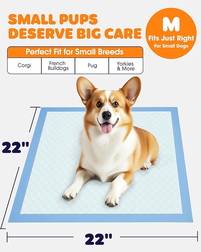 Puppy Pads - Super Absorbent & Spill-Proof Pee Pads for Dogs with 6-Layer Material, Quick-Dry & Hassle-Free Potty Pads for Floors, Furniture, Vehicle, 22" × 22", 100 Packs
