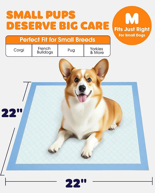 Puppy Pads - Super Absorbent & Spill-Proof Pee Pads for Dogs with 6-Layer Material, Quick-Dry Potty Pads for Floors, Furniture, Vehicle, 22" × 22", 150 Packs