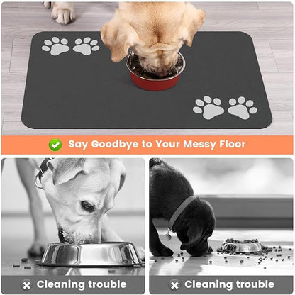 Pet Feeding Mat-Absorbent Pet Placemat for Food and Water Bowl, Dog Food Mat with Waterproof Rubber Backing, No Stains Quick Dry Water Dispenser Mat for Dog and Cat, Dark Gray-17"x27"