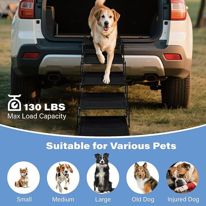Foldable Dog Stairs for Car SUV Truck, Portable Dog Steps for Large Injured, Pet Ramp with Non-Slip Surface,Suitable for Sofas, Bed, Supports Up to 130 lbs, 5 Steps