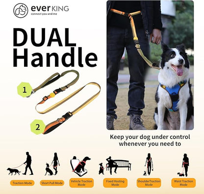 ‌EVERKING 6ft Hands-Free Dog Leash - 6-in-1 Adjustable with 360° Rotating Buckle, Night Reflective & Shock Absorbing for Large/Small Dogs (Up to 120lbs) (Golden)