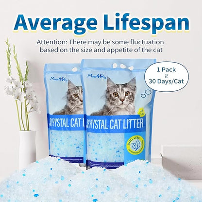 Made4Pets Cat Litter Crystals, Non Clumping Cat Litter Odor Control Kitty Litter Non Clumping No scooping Low Dust, Low Tracking, Lightweight, Dehydrates Waste,– 17.2 lbs (4 x 4.3 lb Packs)