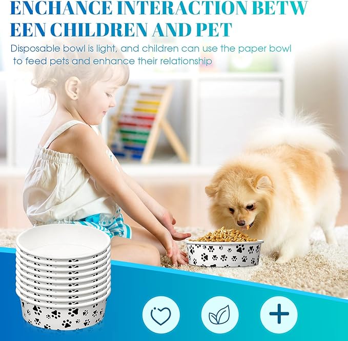 60 Pieces Disposable Paper Dog Bowls Small Dog Dishes with Cute Pattern Pet Feeding Bowls Food and Water Dishes for Puppies Cats Travel Wet Dry Food Water(16 oz)