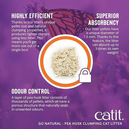 Catit - Go Natural Pea Husk Clumping Cat Litter - Lightweight, Dust Free, Easy Cleaning & Scooping, Flushable Kitty Litter with Odor Control & Subtle Fragrance - 12.3 Lbs, Lavender Scented