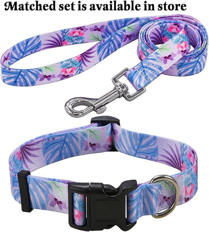 Dog Collar with Bohemia Floral Tribal Geometric Patterns - Soft Ethnic Style Collar Adjustable for Small Medium Large Dogs (Purple Flower,XS)