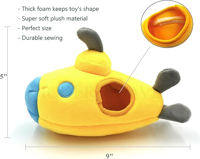 MODERN WAVE - Interactive Squeaky Plush Hide and Seek Squirrel Type Puzzle Toy for Dogs, Medium Size (Submarine and Divers)