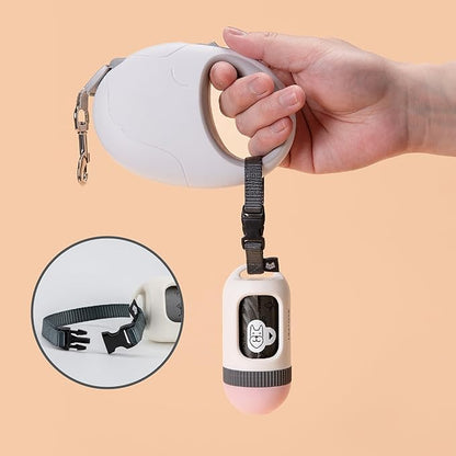 SVD.PET Dog Poop Bag Dispenser, Retractable Dog Waste Bag Holder for Leash, Pet Poop Bag Holder with 15 Bags, Dog Walking Accessory (White/Pink)