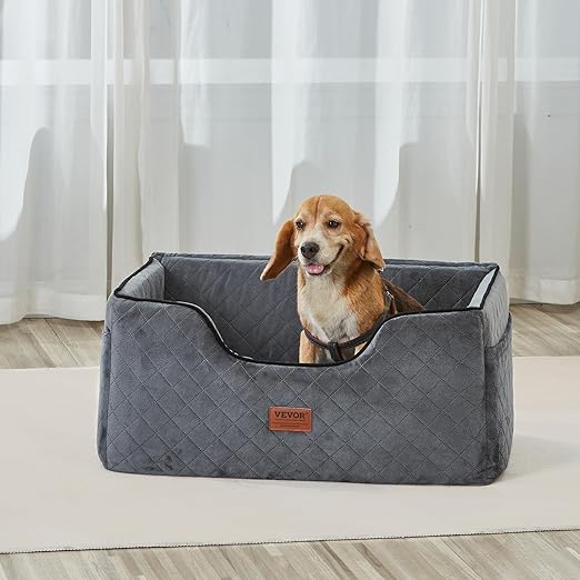 VEVOR Dog Car Seat, Dog Booster Seat for Car with A Storage Pocket, Pet Seat with Clip-On Safety Leash, Sponge Filling, Bed for Medium & Large Dogs up to 55 lbs, Gray