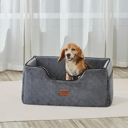 VEVOR Dog Car Seat, Dog Booster Seat for Car with A Storage Pocket, Pet Seat with Clip-On Safety Leash, Sponge Filling, Bed for Medium & Large Dogs up to 55 lbs, Gray