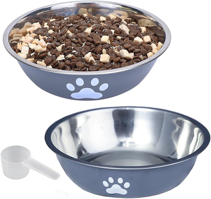 kathson 2 Pack Stainless Steel Dog Bowls,6" Spill Proof Metal Dog Food Bowls,Nonslip Rubber Bottom Pet Food and Water Bowl Set,Puppy Dishes Feeder for Medium Small Dogs,Grey