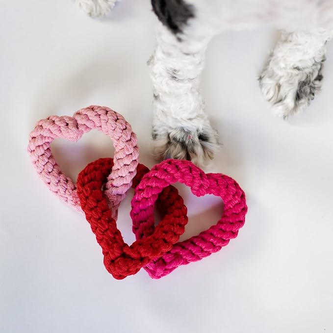 Midlee Interlocking Heart Rope Valentine Dog Toy - 6"- Pink Red Small Tug Toy