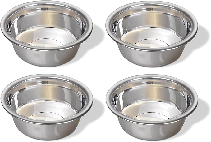Greendale - 4 Pack - 1.8 Cup Capacity - Stainless Steel Metal Dog Bowls - Perfect for Dog Food and Water. Wrong Size? Click to Look at Our Size Options.