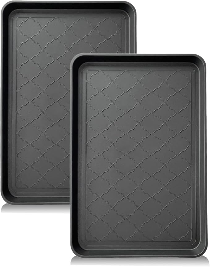 PetLike Boot Tray for Entryway Indoor, Pet Food Mat, 23 x 15.5 inch 2 Packs, Waterproof Heavy Duty Shoe Tray for Indoor and Outdoor, Multi-Purpose Trays for Boots, Shoes, Pets, Garden