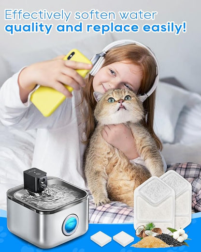 Cat Water Fountain Filter Replacement Compatible with Speedeer Wireless Cat Water Fountain Stainless Steel Filters 135oz/4L ZTI0506, Multi-Layer Filtration System, 8+8 Pack