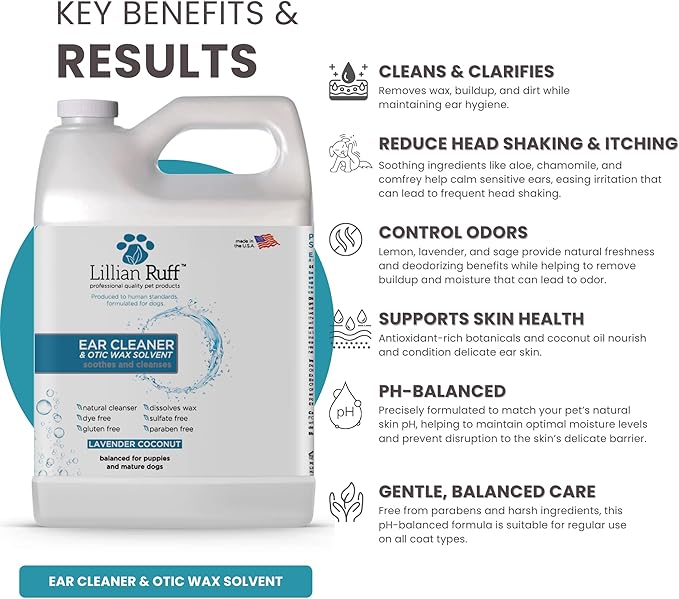 Lillian Ruff Ear Cleaner & Otic Rinse for Sensitive Ears: Alcohol Free Dog Ear Wash with Alo+H6+F6:K28F6:N29