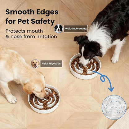 Ceramic Slow Feeder Dog Bowls,0.6 Cups Slow Feeder for Medium Large Breed,Puzzle Dog Food Bowl to Slow Down Eating, Anti-Gulping, Stop Bloat,Preventing Choking,6in,White