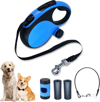 Retractable Dog Leash with Chew Proof Cable, 26ft Heavy Duty Dog Leash for Medium Large Dogs up to 110lbs, Strong Nylon Strap that Won't Tangle,360° No Tangle, one-Hand Brake.(Blue, 26Ft)