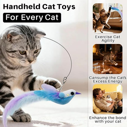 Interactive Cat Toys with Realistic Blue Bird – Natural Feathers, Engaging Toy for Active Cats & Kittens, Perfect for Indoor Play, Strengthens Bonding with Owners, Safe & Durable Feather Cat Toy