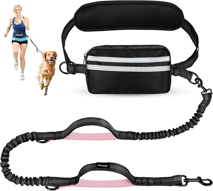 Hands Free Dog Leash, Waist Leash for Dog Walking, Hiking and Running,Adjustable Belt with Double Handle for Large Dogs and Medium Dogs, Dog Walking Accessories,Tangle Free,No Pull