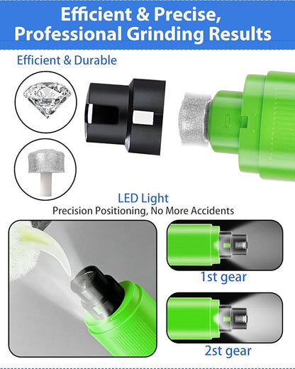 Electric Dog Nail Grinder with 2 Level LED Lights, 2 Speed Super Quiet and Low Vibration Electric Cat Nail Grinder - Rechargeable Pet Nail Grinder for Small Dogs Cats - Green
