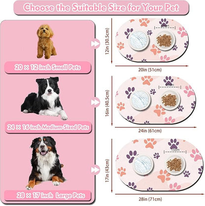 Large Pet Feeding Mat – 28''x17'' Absorbent Dog Mat for Food and Water, Easy Clean Cat Dog Water Bowl Mat, Non-Slip Pet Water Mat Protect Floor, Fit with Automatic Feeders and Double-Bowl