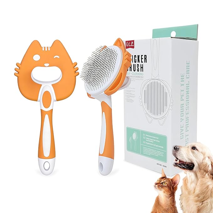 Self Cleaning Slicker Brush for Cats Orange Deshedding Shedding Cat Brush Skin-Friendly Pet Grooming Tool for Long Short Haired Cats and Dogs Remove Loose Hair Mats Knots Tangles