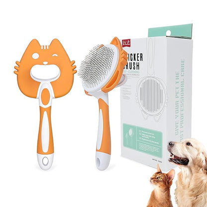 Self Cleaning Slicker Brush for Cats Orange Deshedding Shedding Cat Brush Skin-Friendly Pet Grooming Tool for Long Short Haired Cats and Dogs Remove Loose Hair Mats Knots Tangles