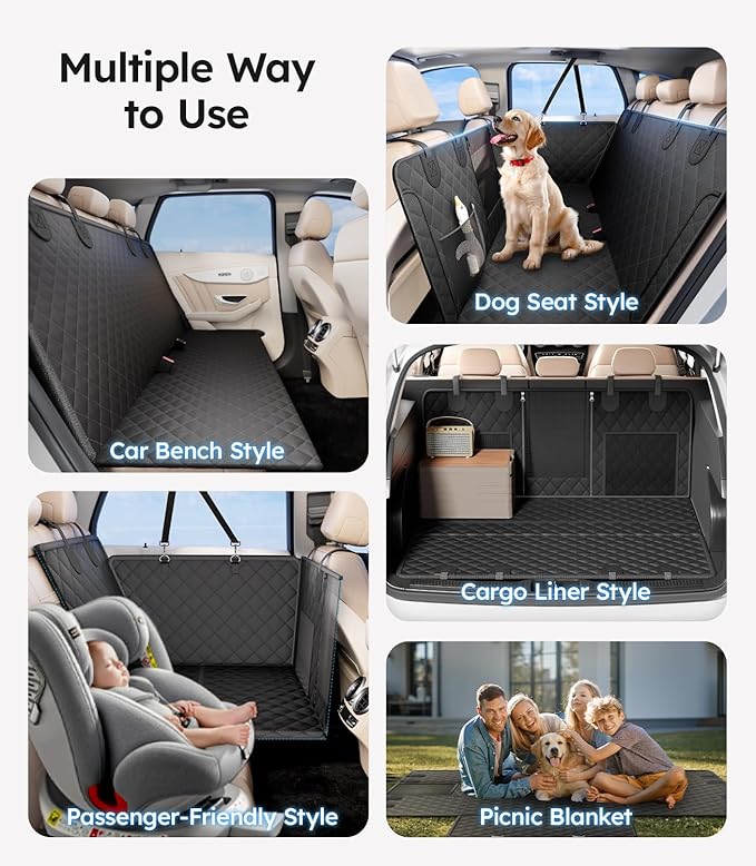 Wigoo Upgrade Soft Dog Car Seat Cover for Back Seat, [Protect Interior, Waterproof & Easy to Clean] Soft Bottom Backseat Dog Car Hammock,Fits Large Sedan SUV Truck Van, Size L, Black