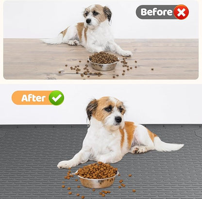 Dog Food Mat, Extra Large 34" x 22" Silicone Pet Feeding Mat with Raised Edge Pet Placemat for Small, Medium, and Large Pets Non-Slip, Easy to Clean (Dark Grey)