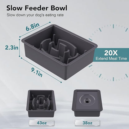 UPSKY 2-in-1 Elevated Dog Bowls Slow Feeder, 4 Height Adjustable Raised Bowl Stand, No Spill Dog Water Bowls, Anti-Slip Food and Water Bowls for Small Medium Dogs(Not Include Stainless Steel Bowl)